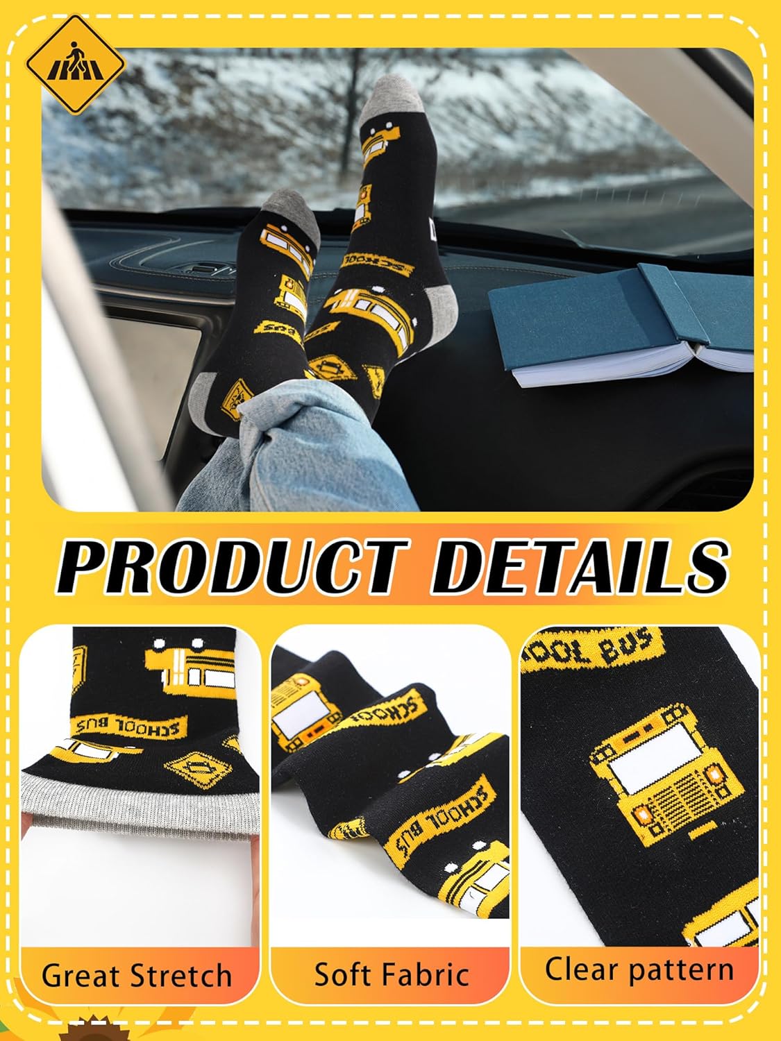 Skicuff 12 Pairs School Bus Driver Socks Gifts Bulk for Men Women School Bus Driver Appreciation Gifts Novelty Cotton Occupation Socks