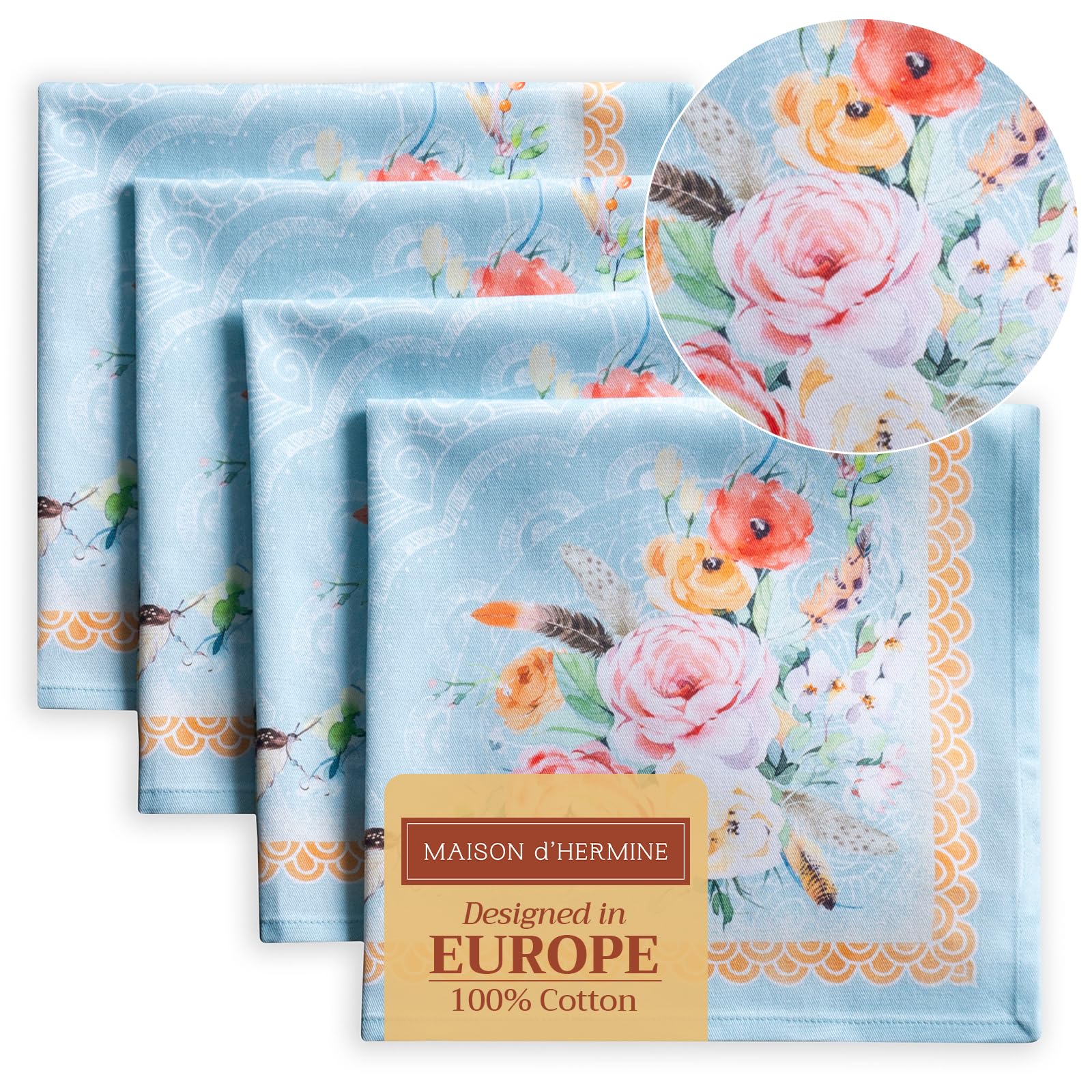Maison d' Hermine Servet 100% katoen (45 cm x 45 cm) decoratieve wasbare tafelkleed servetten set van 4, dineren, vakantie, buffet feest & bruiloft, magnolia ochtenden - lente/zomer Maison d' Hermine Servet 100% katoen (45 cm x 45 cm) decoratieve wasbare tafelkleed servetten set van 4, dineren, vakantie, buffet feest & bruiloft, magnolia ochtenden - lente/zomer
