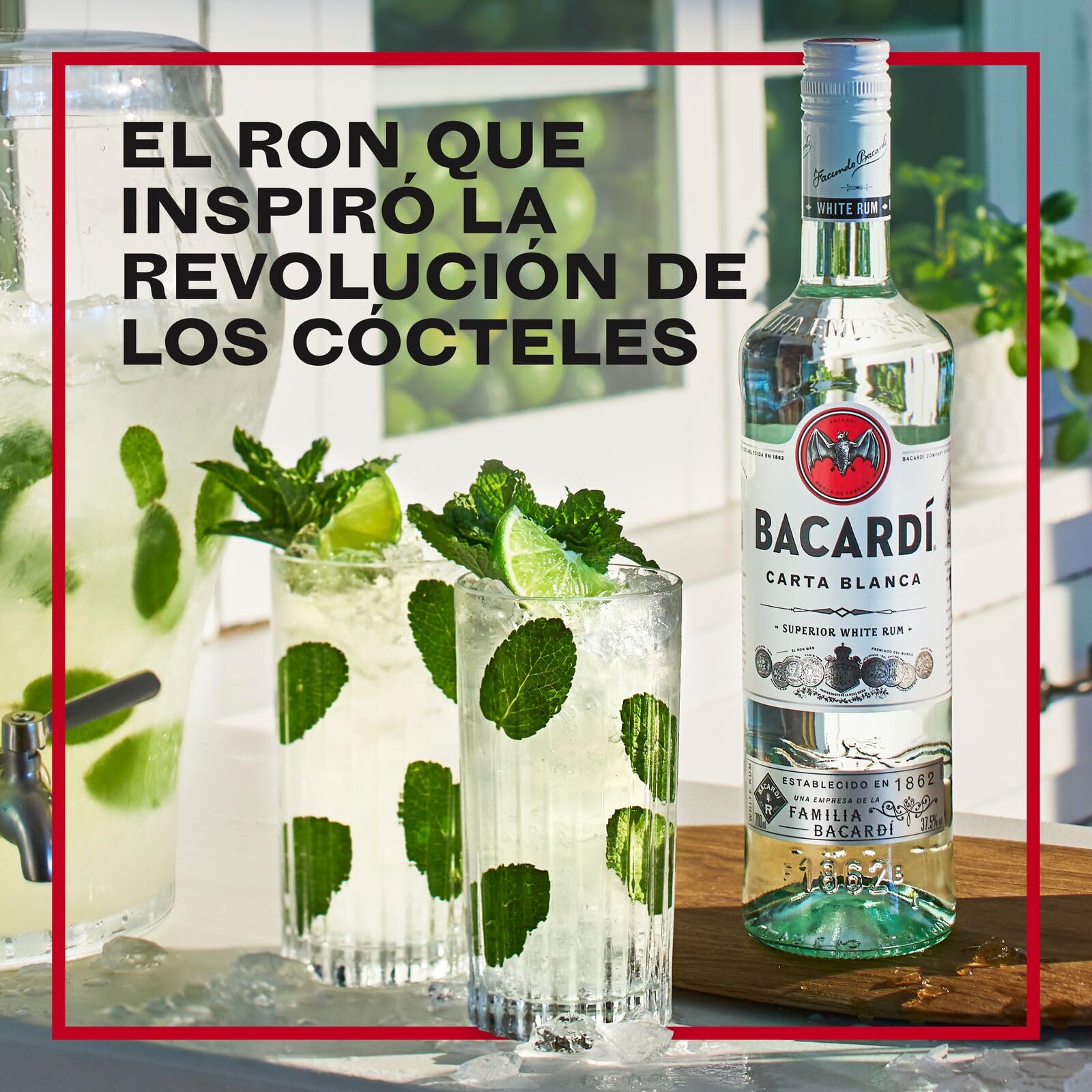 BACARDÍ Carta Blanca Ron Blanco Superior 37,5% ALC. 1 L Ron Caribeño Icónico