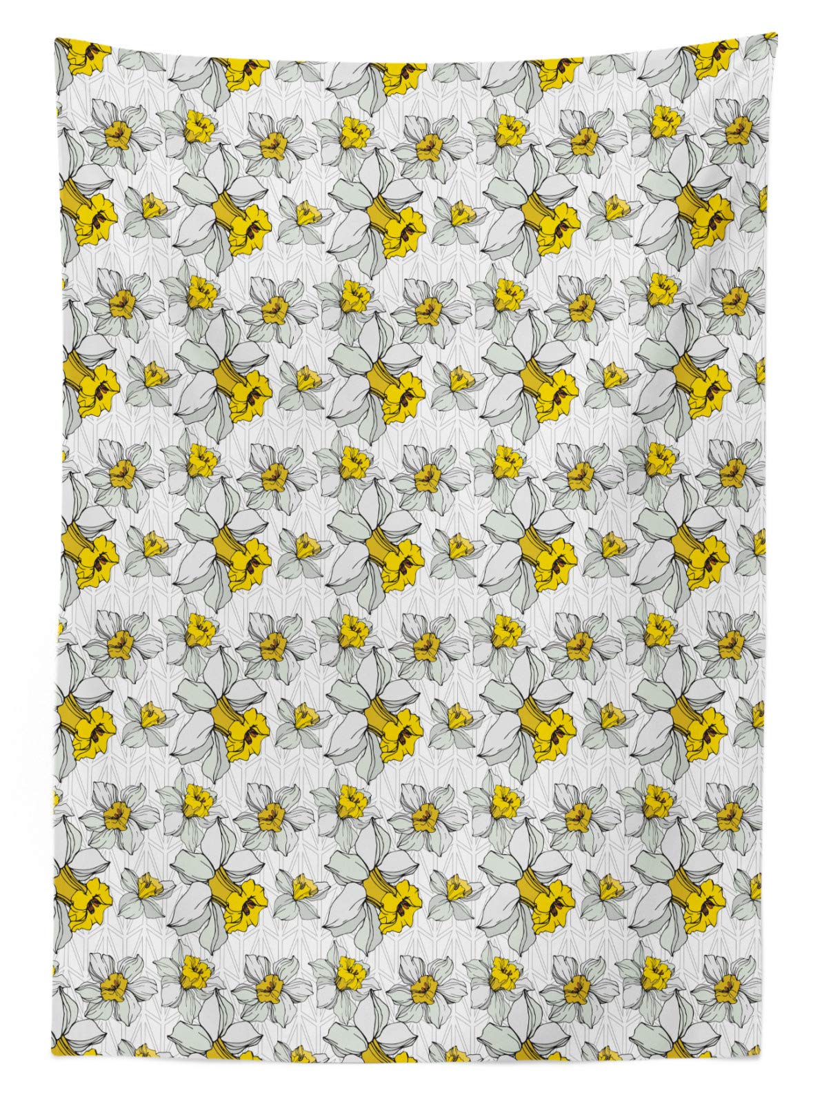 ABAKUHAUS Floreale Giallo Tovaglia, Blooming Narcissus, Rettangolare per Sala da Pranzo e Cucina, 140 cm x 200 cm, Salvia Verde Giallo