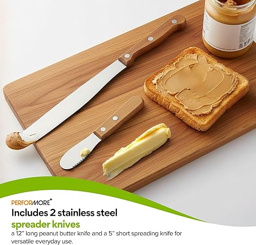 Miniatura 2 de Performore 2 cuchillos esparcidores, cuchillo de mantequilla de maní de 12 pulgadas que funciona muy bien con frascos y cuchillo corto de 5