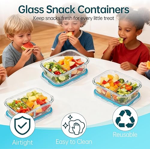 Miniatura 2 de Paquete de 3 recipientes de vidrio para aperitivos, recipientes de vidrio con tapas herméticas, sin fugas, contenedor pequeño de almacenamiento de