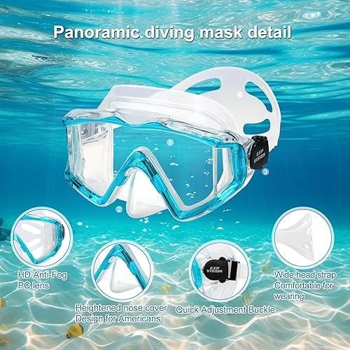 Miniatura 3 de Máscara de buceo de esnórquel, Ultimate Pano 3 HD, máscara de esnórquel antivaho con cubierta para la nariz, adultos y jóvenes para buceo, esnórquel