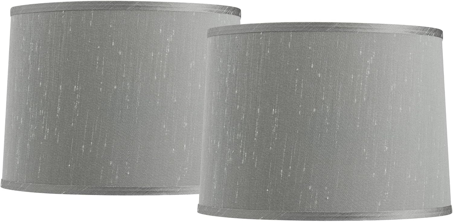 Set of 2 Tapered Drum Lamp Shade (Pre-Assembled) s Platinum Gray Large 13" Top x 14" Bottom x 10" High x 10" Slant Spider with Replacement Harp and Finial Fitting - Springcrest