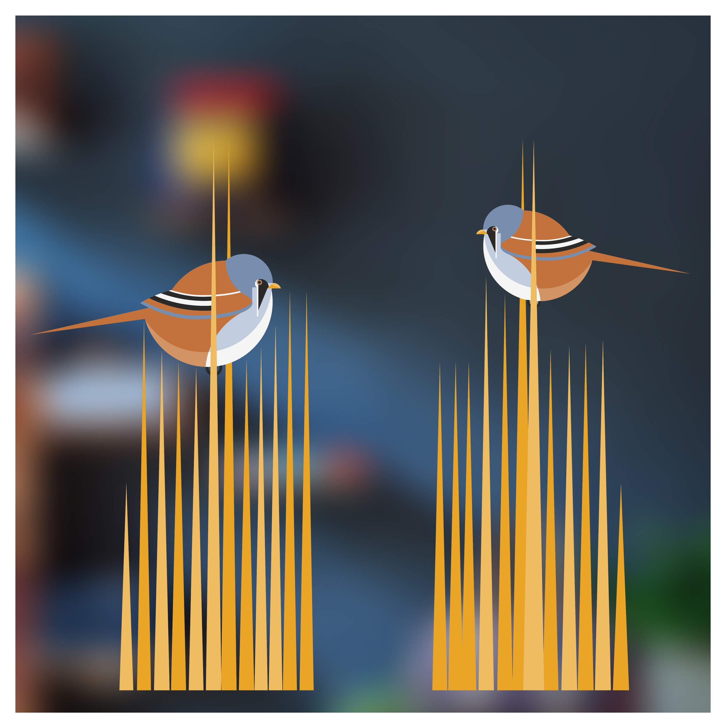 Stickers4I Like Birds - Birds & Blooms Bearded Reedling Window - Set of 2 Decorative Glass Static Clings