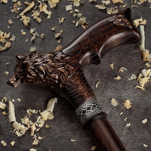 Miniatura 2 de Bastón tallado fresco para hombres y mujeres - Wolf Fenrir - Elegante bastón de madera para hombre - Bastón único