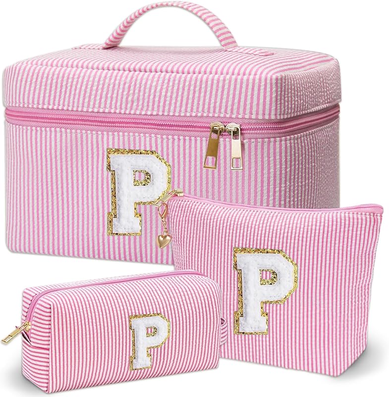 Necessaire de maquiagem Adoryoung com monograma P, pacote com 3