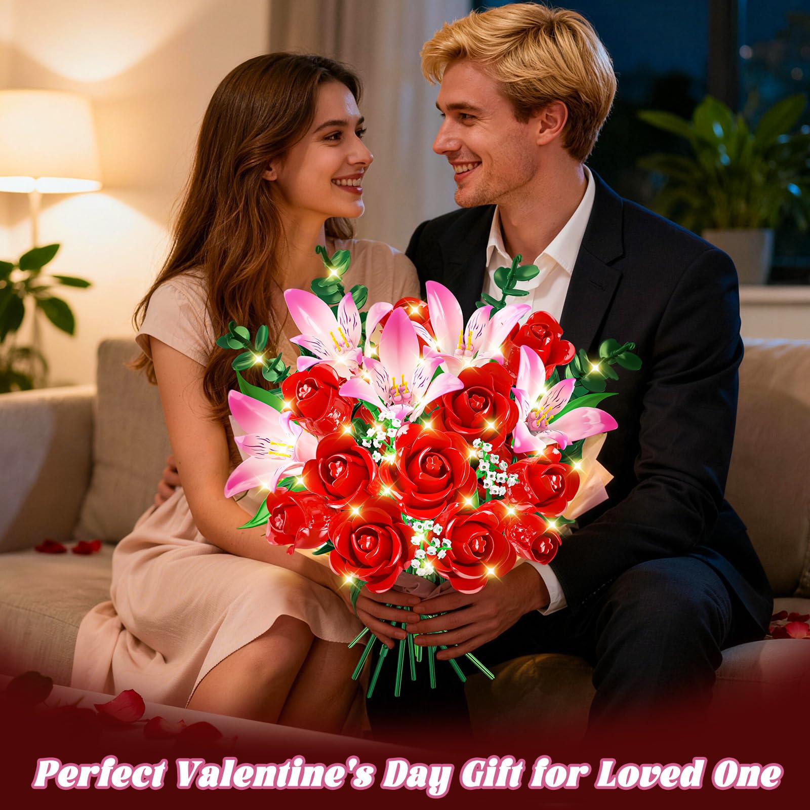 CUBIMANA Rose Flower Bouquet Building Set including LED - Image 2