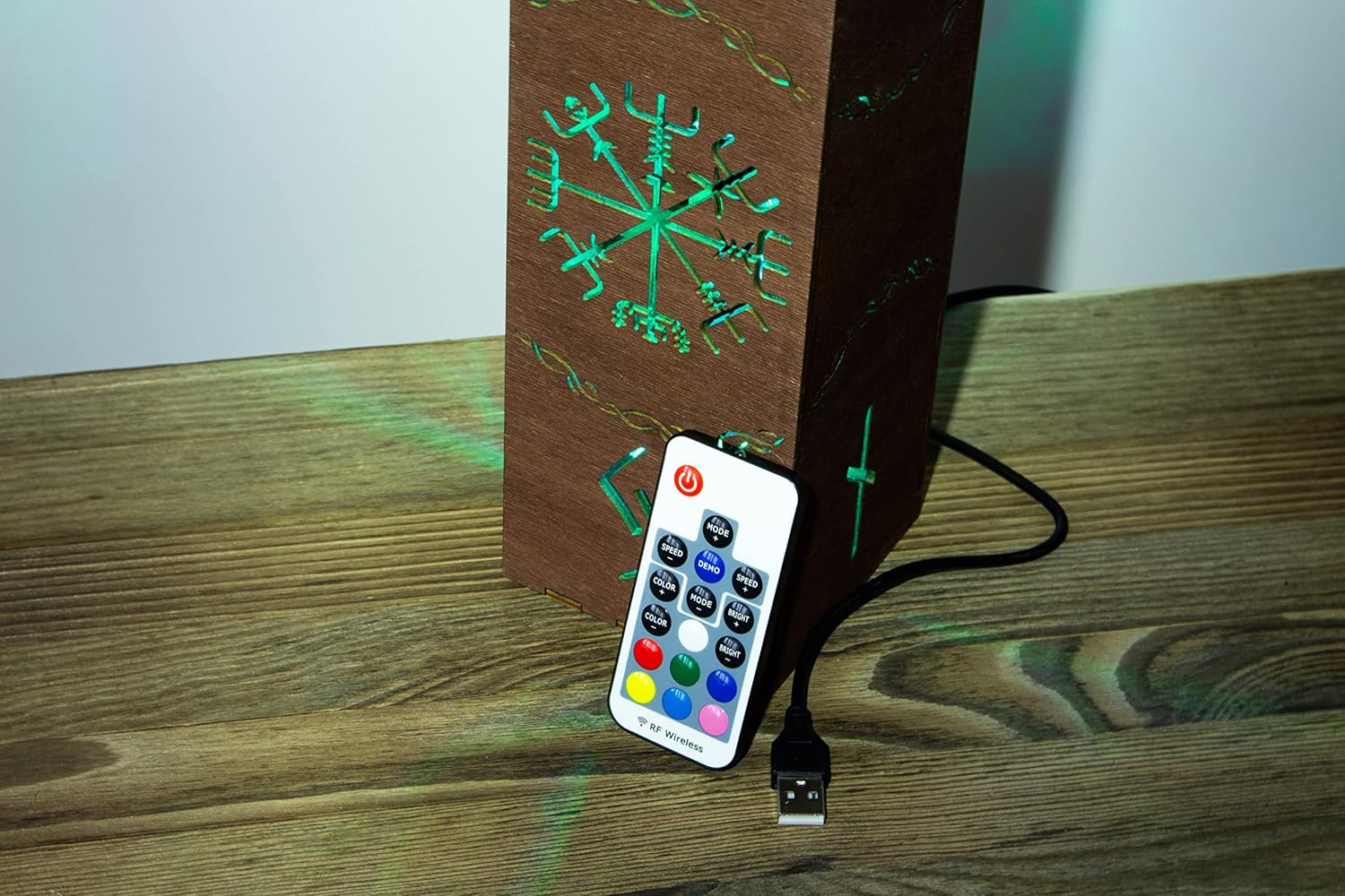 Vegvisir Symbol Night Lamp | Tree Of Life Shadow Lamp | Nordic Viking Style Desk Bedside RGB LED Lamp | Viking Runes Vegvisir Runic Symbol