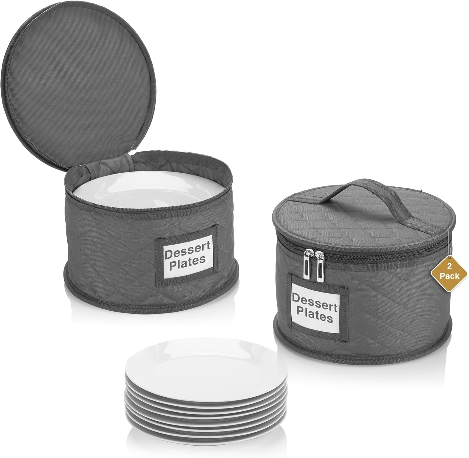 Gray Quilted 8" Bowl and Dessert Plate Storage Case Set