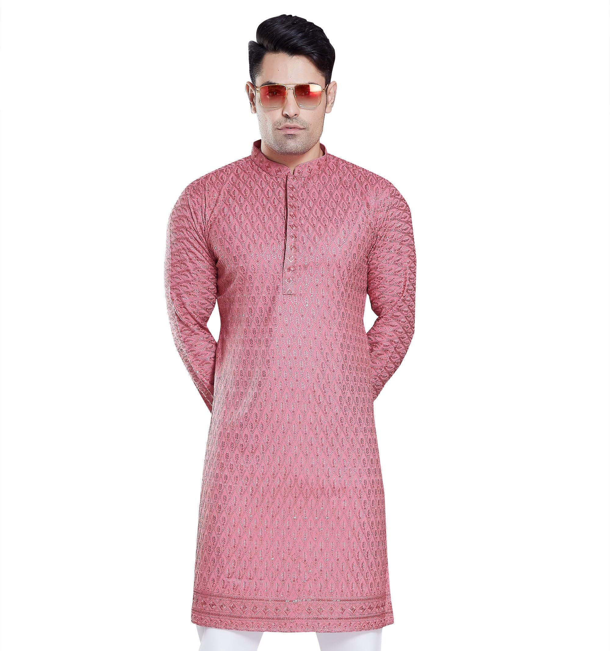 divisive Men's Sequince Embroidered Cotton Blend Only Slim Fit Kurta-picture-23