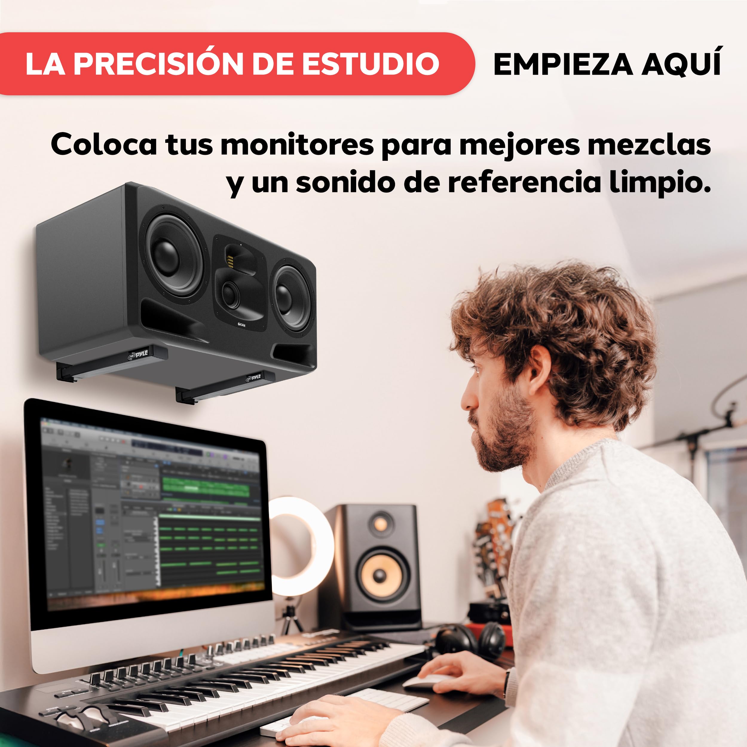 Pyle Soportes Altavoces Pared, Ajustables, Brazos de Acero, Extensibles, 2 Unidades