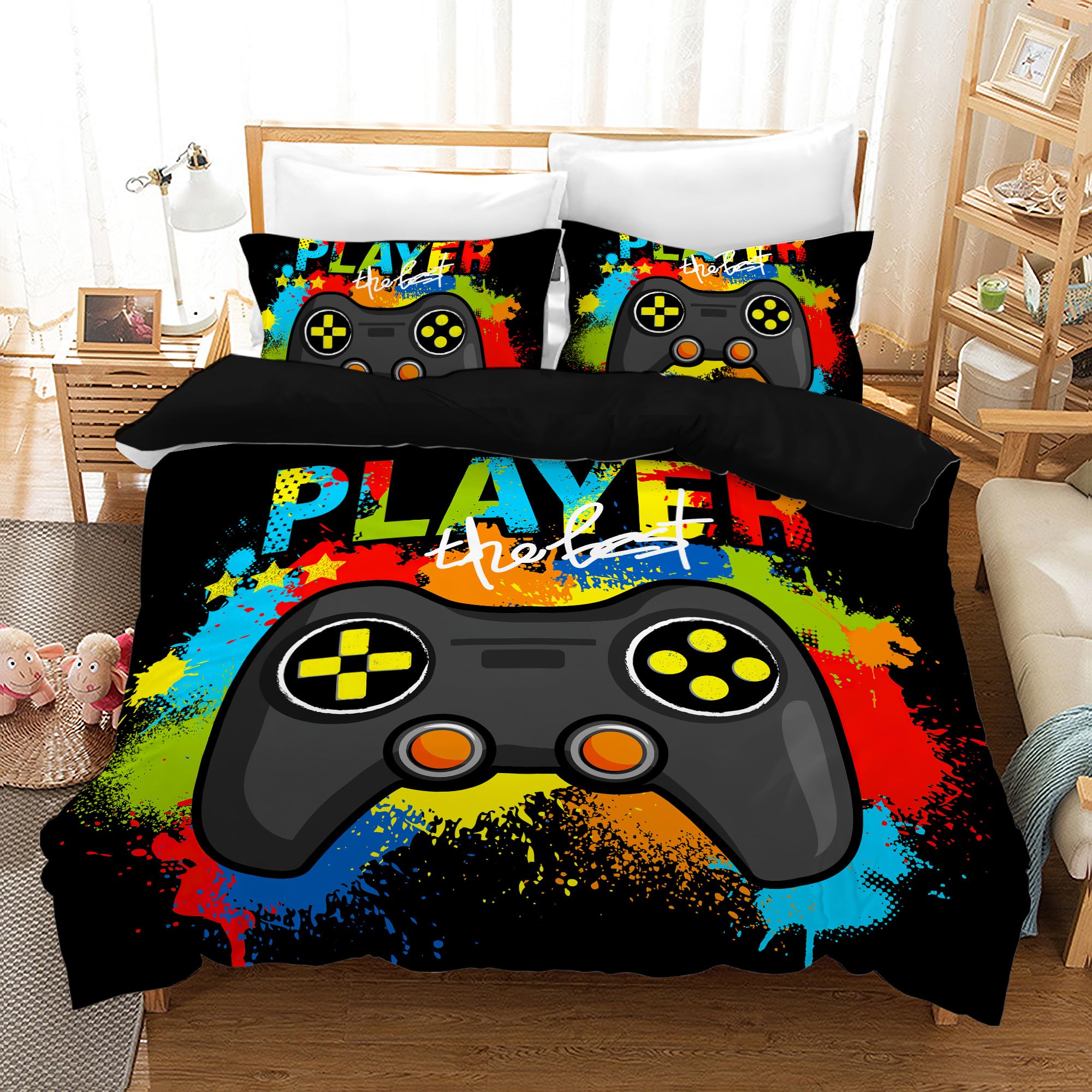 MIQEBX Gamepad Duvet Cover Bedding Set Video Game Controller Game Console Duvet Cover with Zipper + 2 Pillowcases 50x75 cm (B3, Double) — image 1