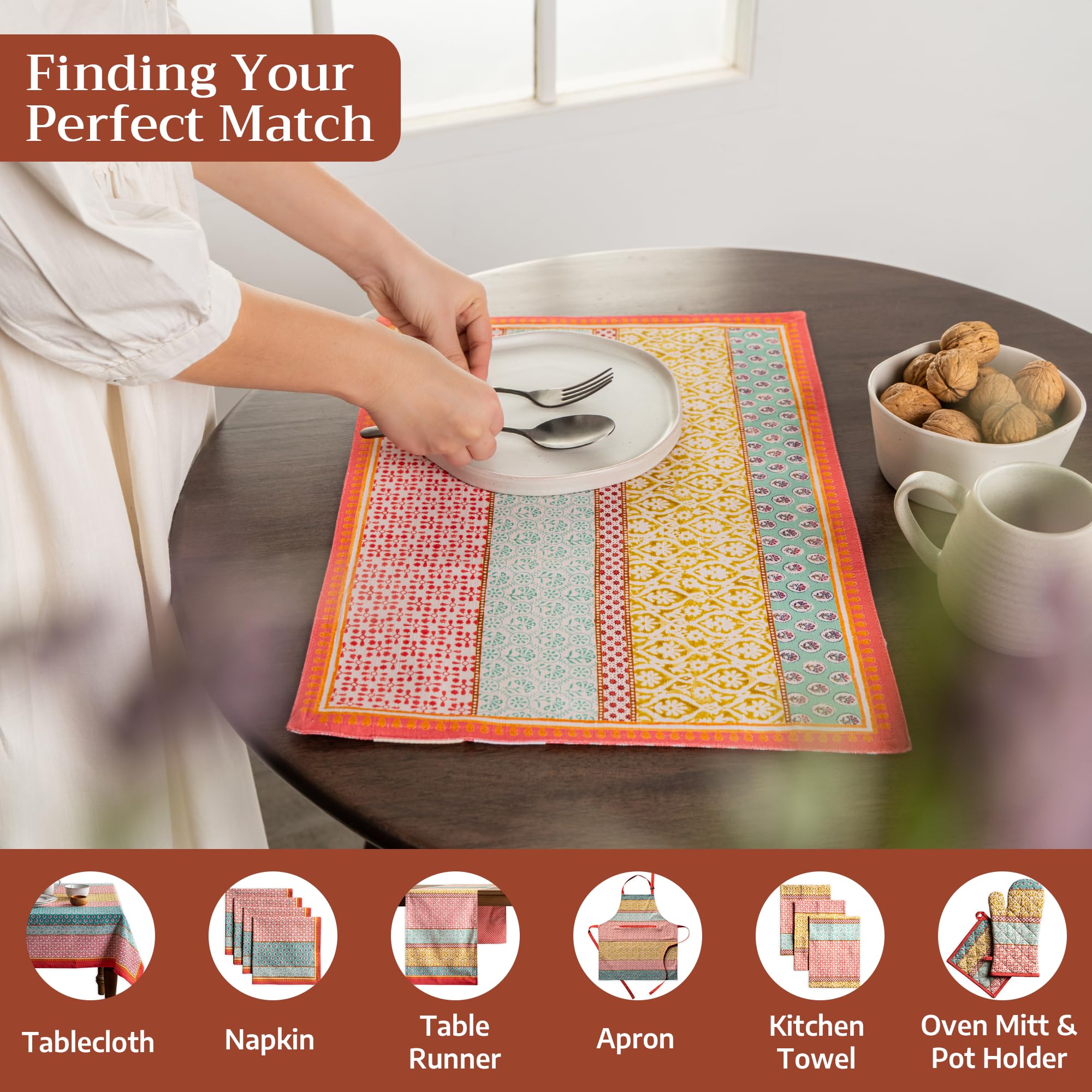 Maison d' Hermine Provence 100% algodón Juego de 4 manteles Individuales de Pascua para Mesa de Comedor | Cocina | Boda | Uso Diario | Cenas | Primavera/Verano (33 cm x 48 cm)