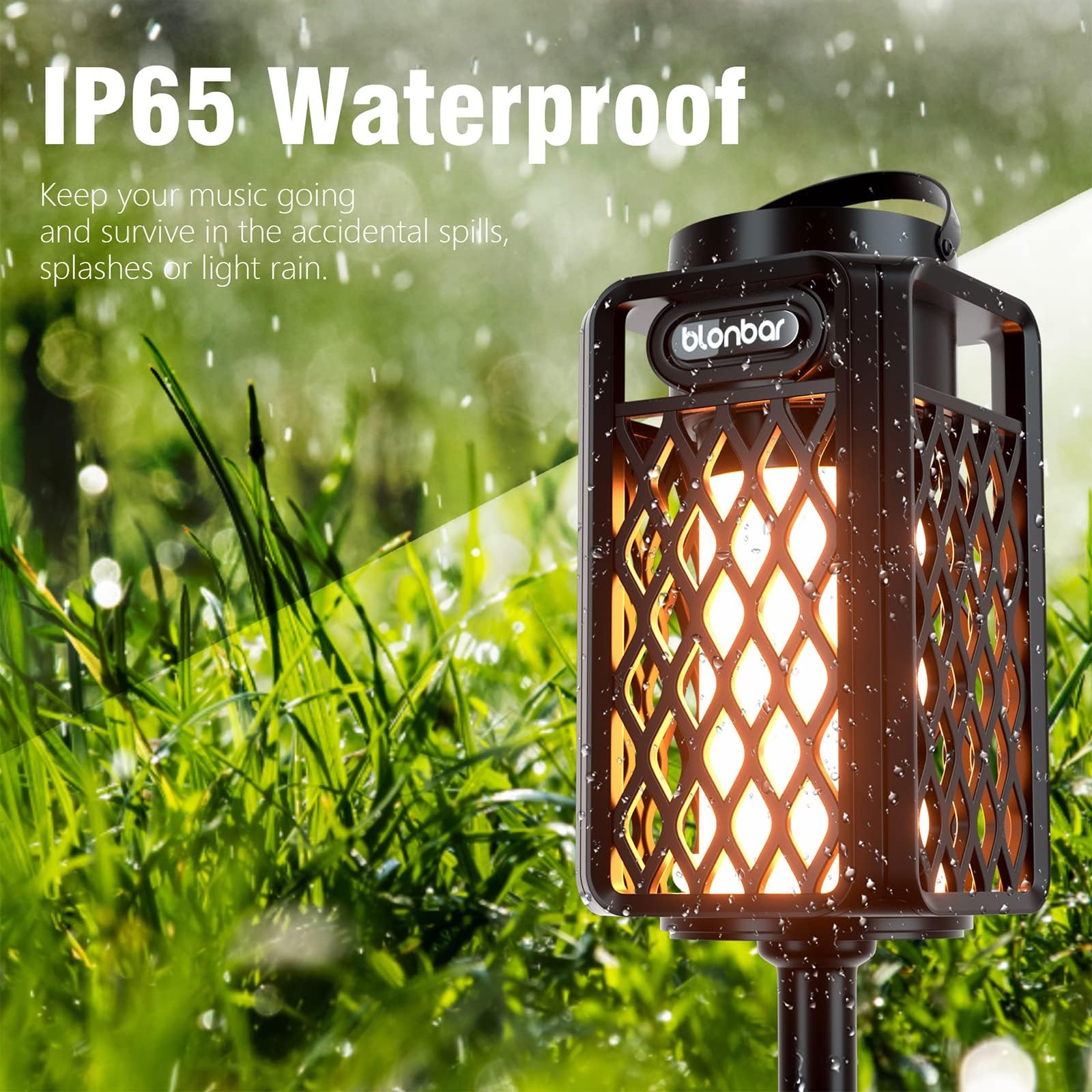 blonbar Bluetooth Lautsprecher mit Flammenlicht, IP65 Wasserdicht Outdoor Lautsprecher & Taschenlampe für Terrasse, Garten,Geschenke für Männer, Frauen (2)