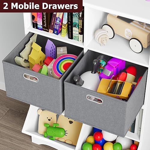 Miniatura 4 de Organizador de almacenamiento de juguetes, estantería para niños con 2 contenedores y cubo, para niños y niñas, habitación de niños, sala de juegos,