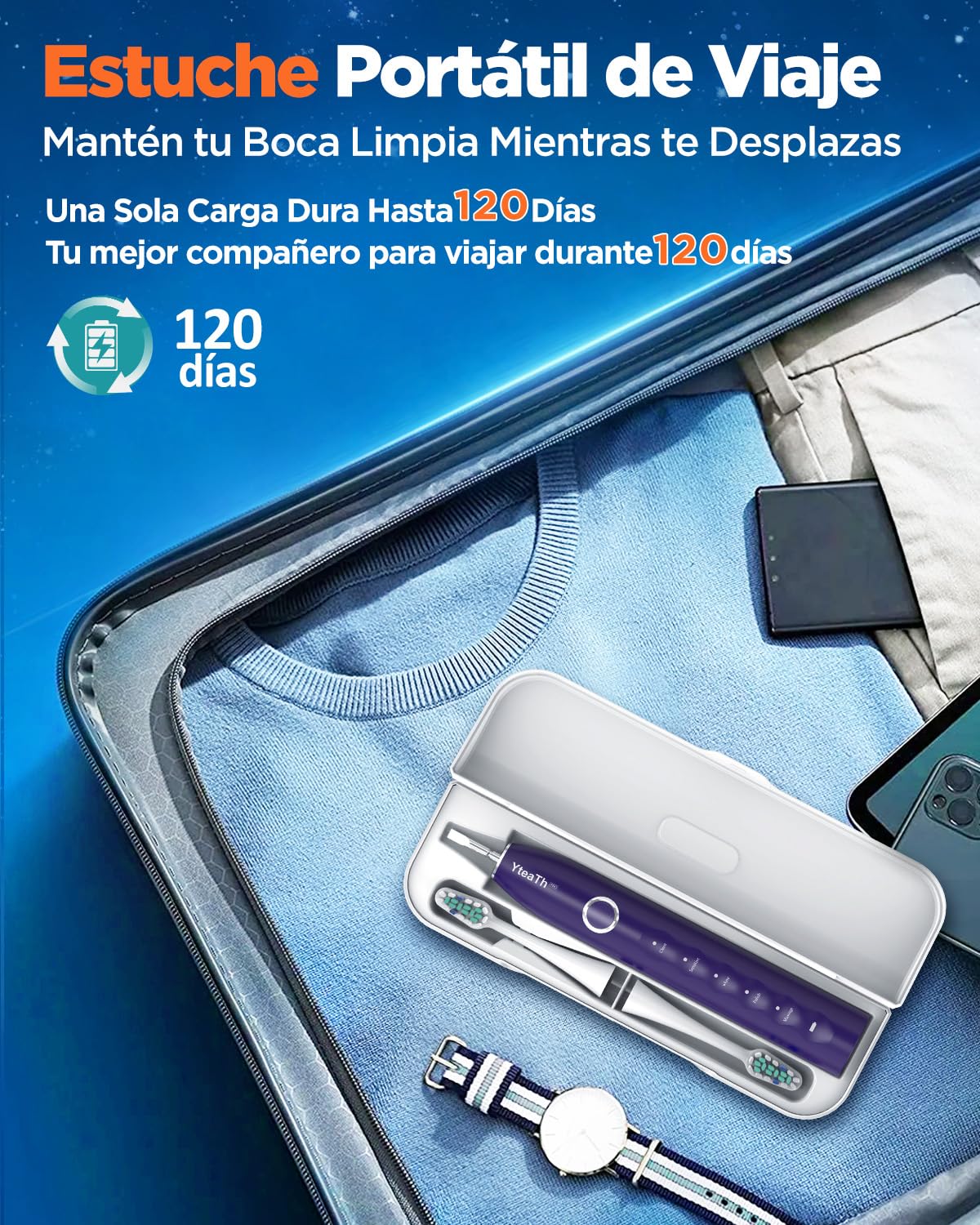 Cepillo de Dientes Eléctrico Sónico Mujer con 8 Cabezales - Cepillo Electrico Sónico Adultos con Estuche, 5 Modos, IPX7 Impermeable, Cepillo Dientes Electrico Viaje Recargable, Púrpura Oscuro