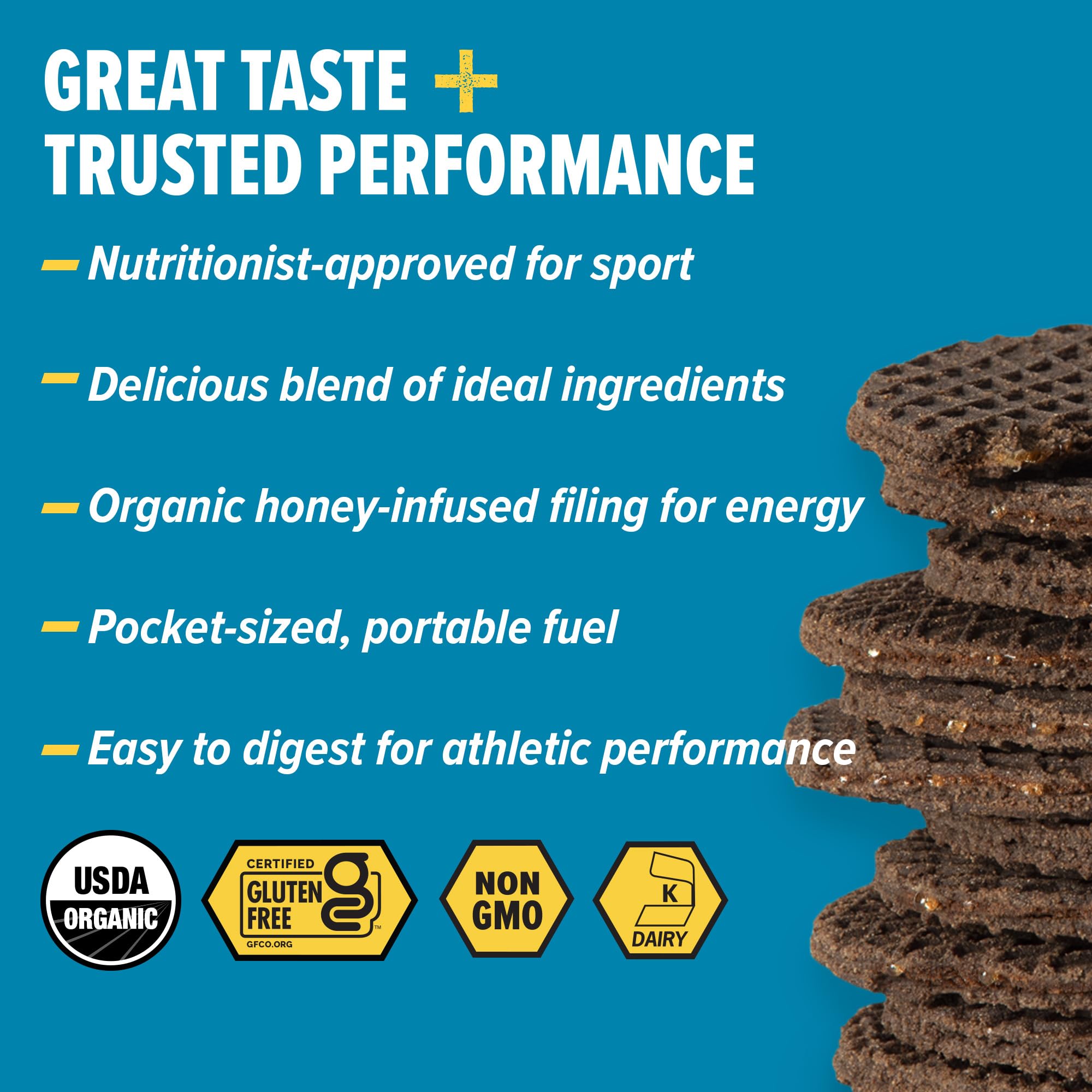 Honey Stinger Organic Gluten Free Cookies & Cream Waffle, Energy Stroopwafel for Exercise, Endurance and Performance, Sports Nutrition for Home & Gym, Pre & During Workout, 16.96 Ounces (Pack of 16) — Amazon image 3