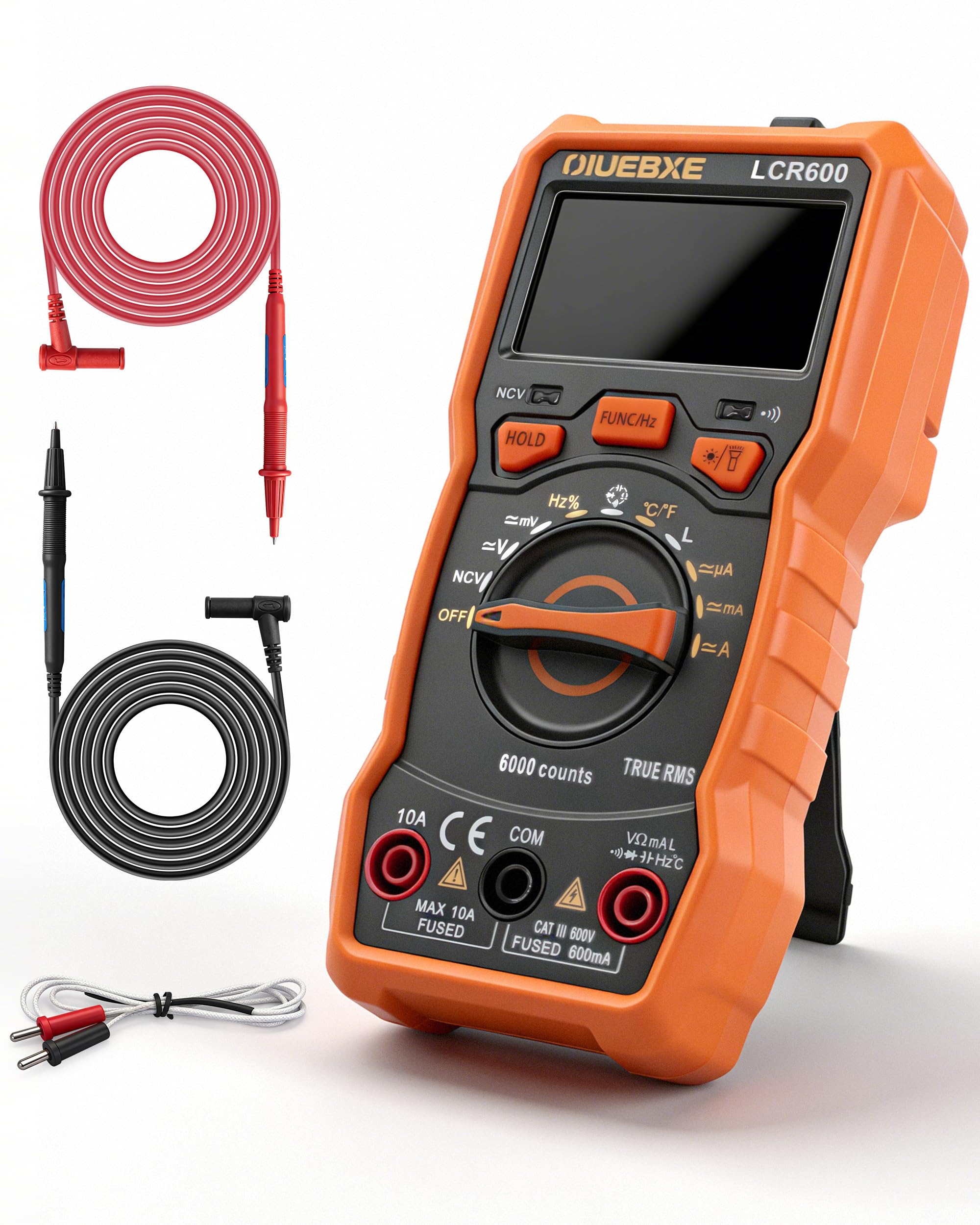 lcr600 digital lcr meter, 10mhz auto-ranging capacitance inductance resistance tester, 6000 counts multimeter with ac/dc voltage, temperature for electricians & home diy