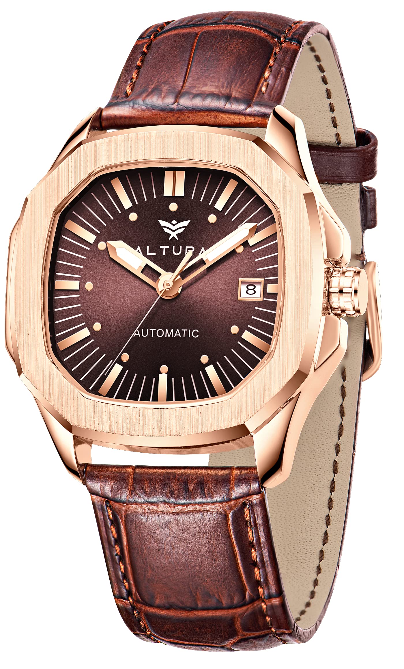 ALTURA Verto Automatic Watch Mechanical Wrist Watch for Men 45mm Octagonal Case with Genuine Leather Band Self-Wind Watch for Men (B-BW-RG-BW) (B0BNLJBKTZ) Amazon Price History, Amazon Price Tracker