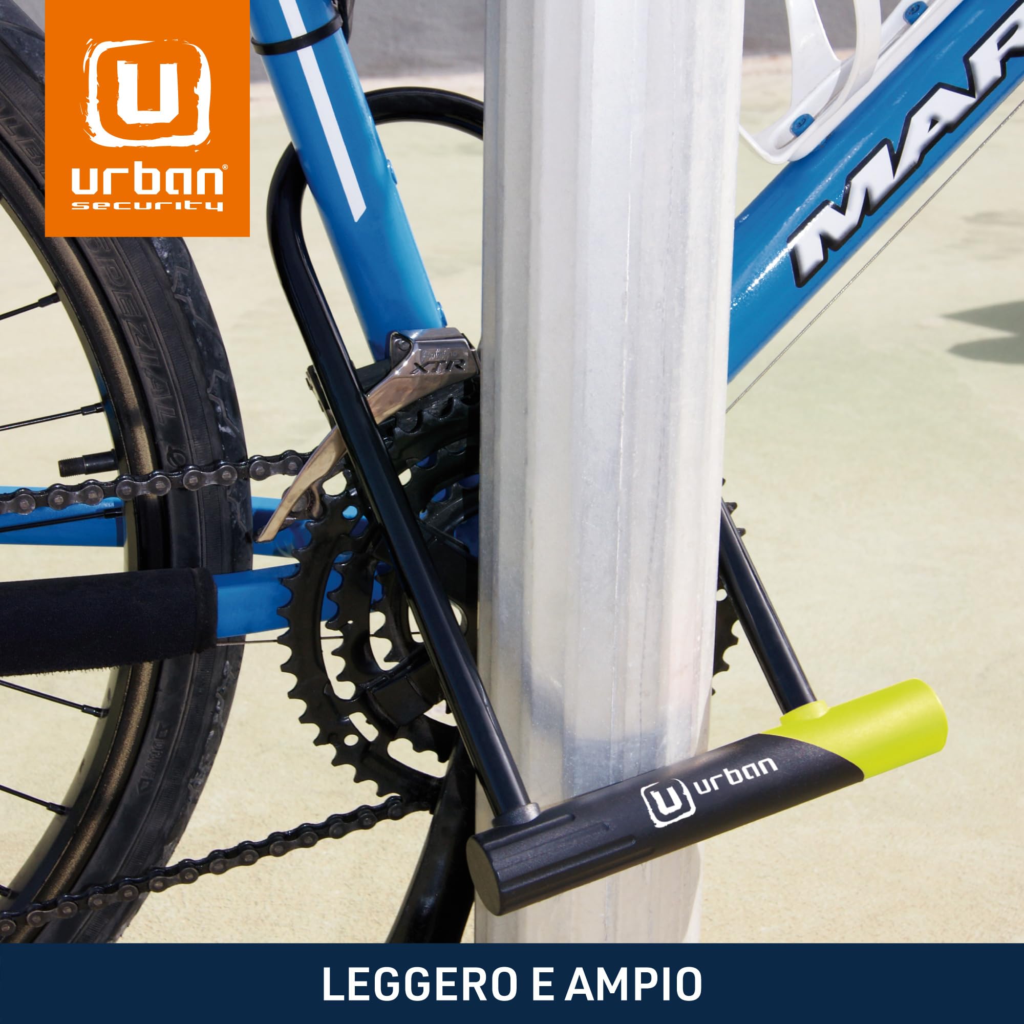 URBAN 12U300 Lucchetto a U Bici Alta Sicurezza, Leggero e con Ampio Archetto ø15 in Acciaio Temprato a Doppia Chiusura, Supporto per Trasporto Facile, Antifurto per Bici e Monopattino