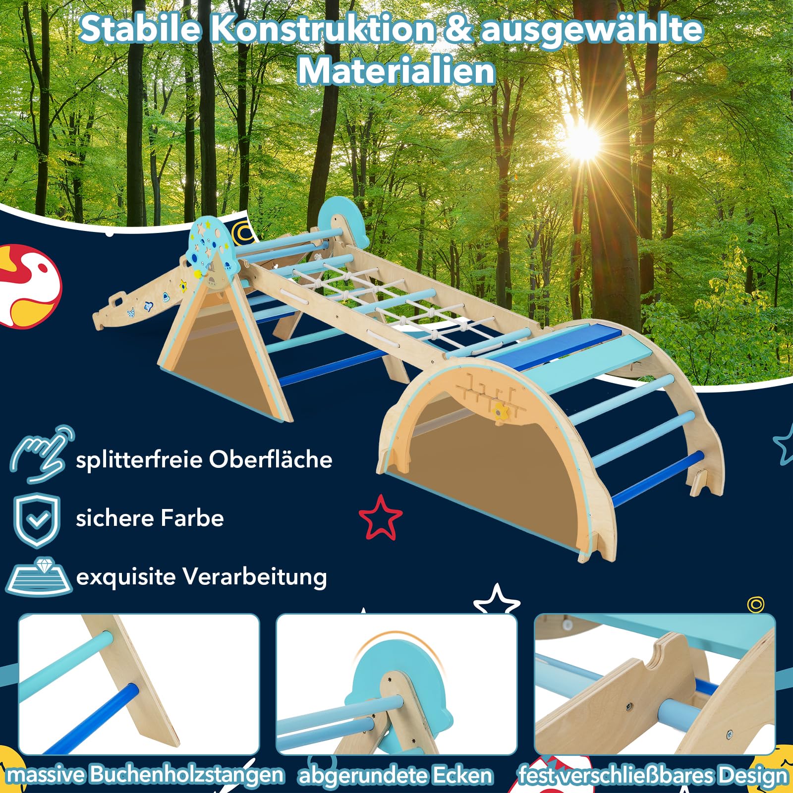 GOPLUS 9-w-1 zestaw do wspinaczki do użytku wewnątrz, trójkąt do wspinaczki z drewna, zestaw 4 szt. zabawek do wspinaczki z siatką do wspinaczki, łukiem do wspinaczki, huśtawkami i drabinką, w tym