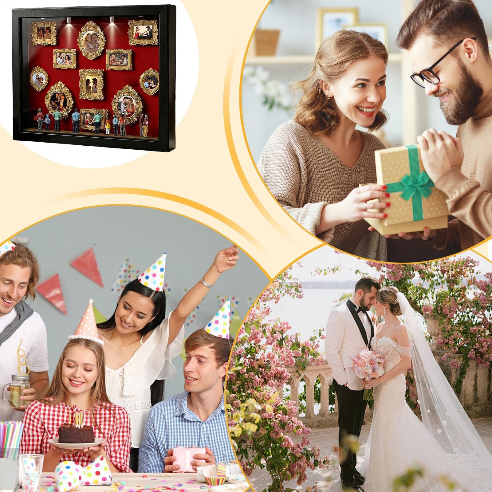 Cuadro De Pared O Mesa con Efecto Museo, Cajas De Silueta Mini con Luz Y Figuras Coleccionables, para 11 Imágenes, Decoración para Apartamento, Regalo Romántico Y Familiar
