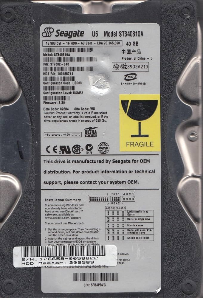 稀少　IDE Seagate ST340823A 40GB 【正常】3047h Amazon.com: Seagate U Series 6 40GB UDMA/100 5400RPM 2MB IDE