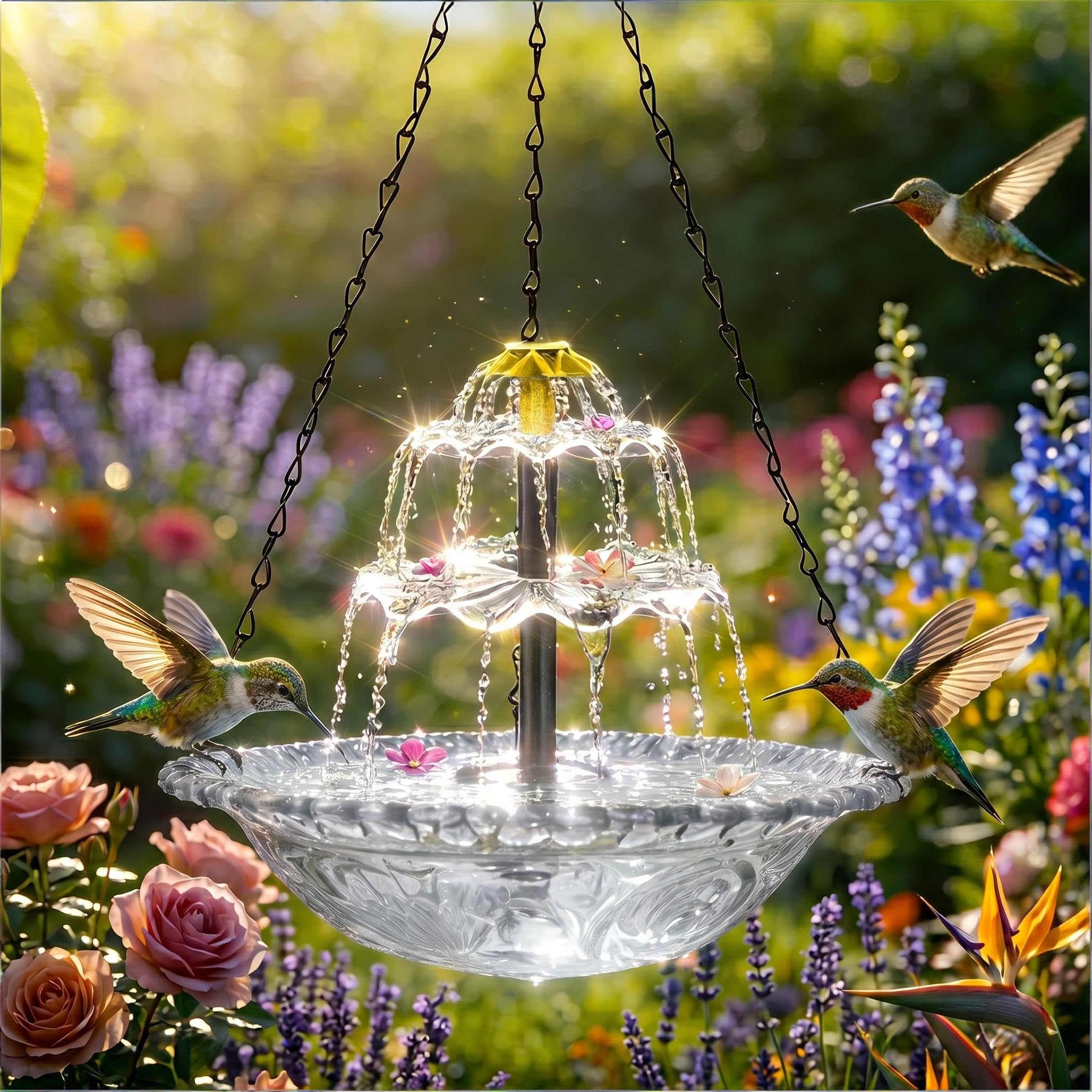 Solar Cascade Hanging Bird Bath Fountain,2026 New Solar Powered Bird Bath Fountain,Outdoor Bowl Bird Bath with Solar Pump for Hummingbirds, Gardens, Patio & Backyard (Gray)