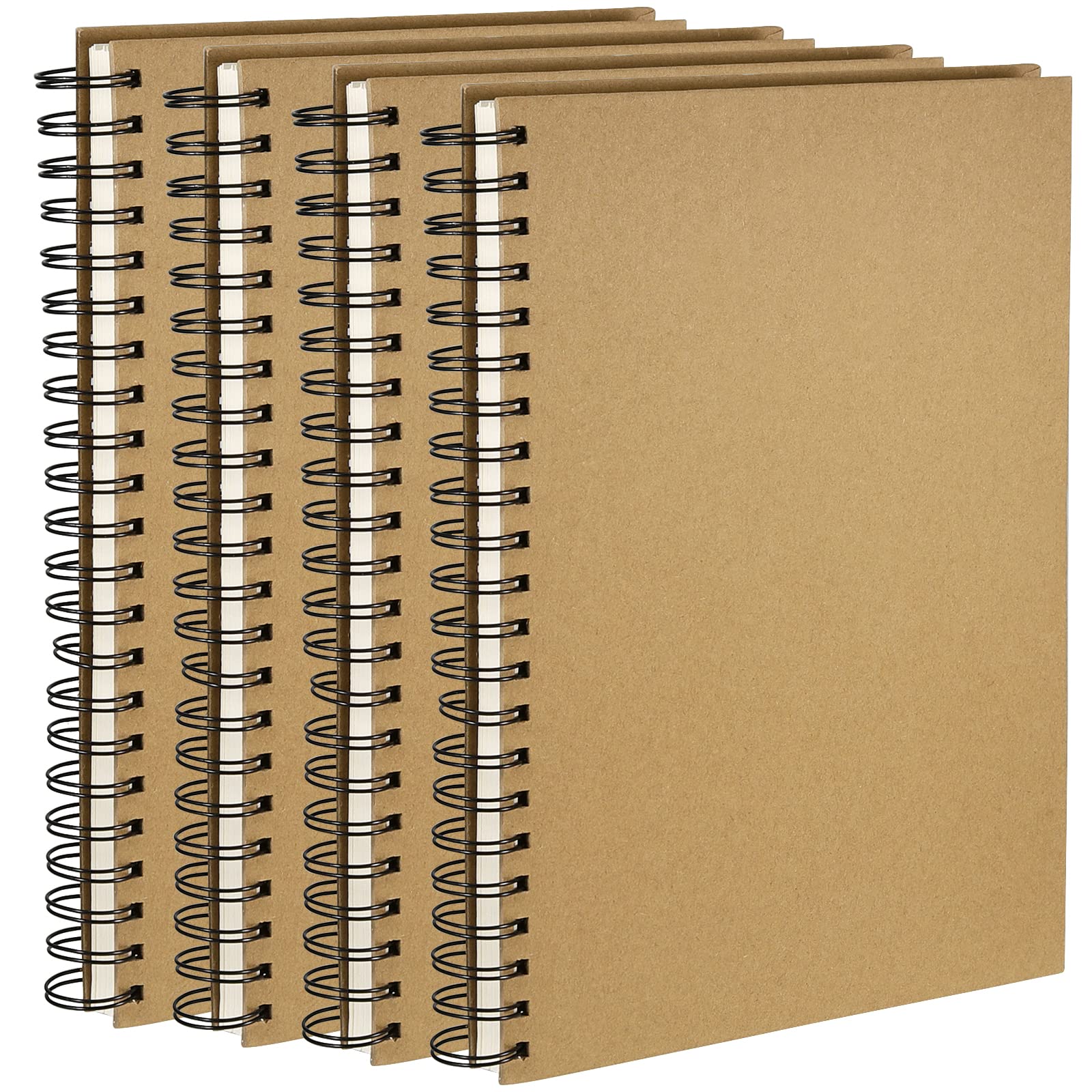 Pingeui Multicolor 4 Pcs A4 Spiral Sketchbook, 160Gsm Blank Kraft Spiral Bound Notebook, Hardback Sketch Pad For Sketching Writing Scrapbooking Portrait Drawing, 120 Pages(60 Sheets)