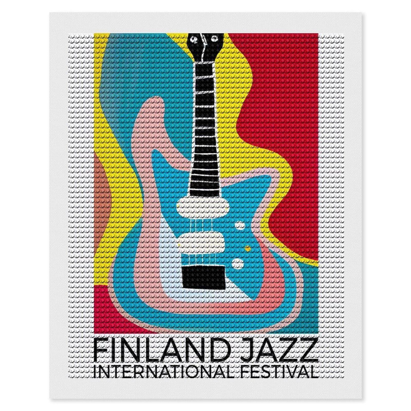 Junmoney Finland Jazz Festival Full Drill Diamond Painting Kit 16"x20", for Teens, Adhesive Canvas, Bedroom Decor, Holiday Gift Idea