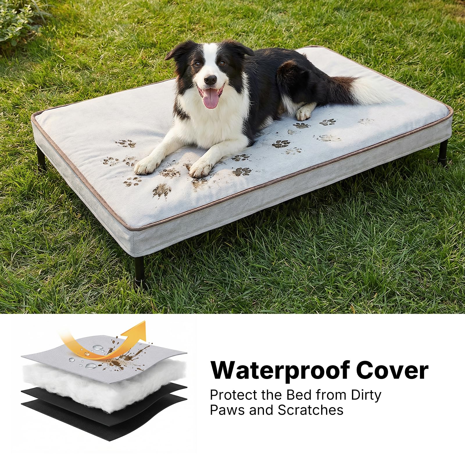 Veehoo Elevated Dog Bed with Waterproof Cushion, Cooling Raised Dog Beds with Padded Top, Washable Outdoor Dog Bed, Orthopedic Pet Cot for Indoor & Outdoor, Extra Large Dog Bed 53" x 37.5", Dark Grey - image 2