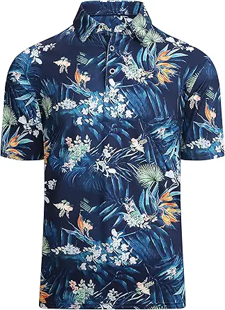 Alex Vando Mens Hawaiian Golf Shirt Moisture Wicking Digital Print Golf Shirts for Men