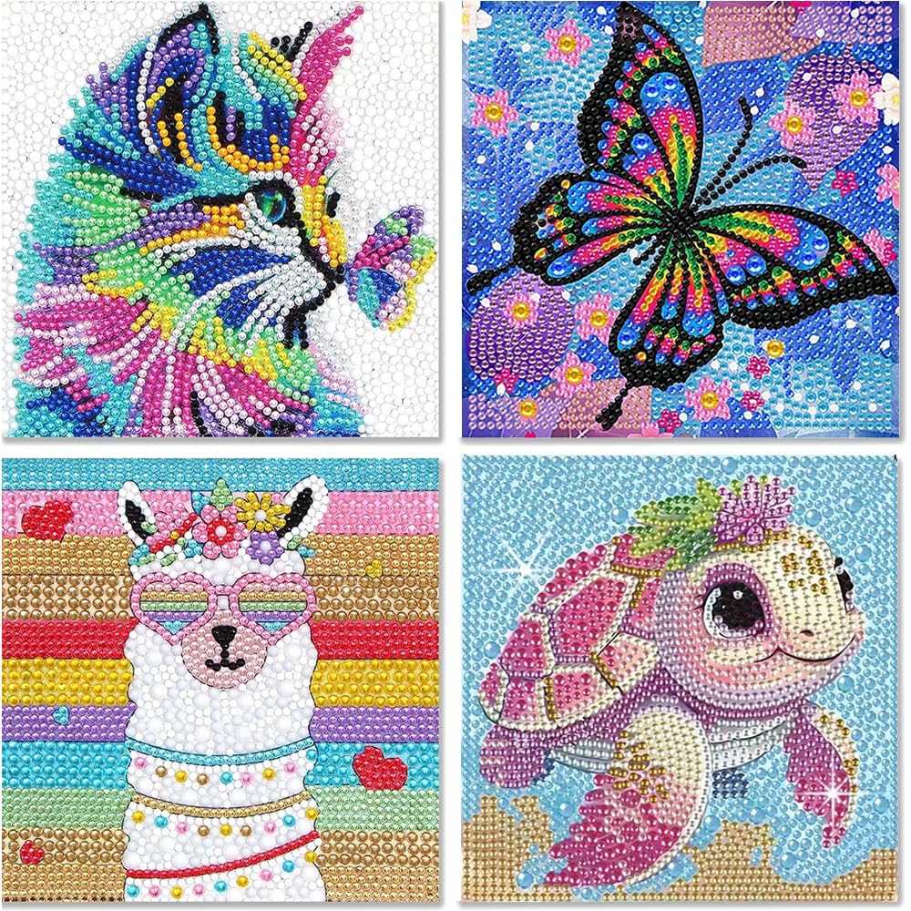 4 Piezas 5D DIY Diamond Painting Kit Completo, Dibujos con Diamantes, Pintura de Diamante, Puzzle Diamantes, Cuadros Diamantes 5d Para Niños, Decoración De Pared Del Hogar