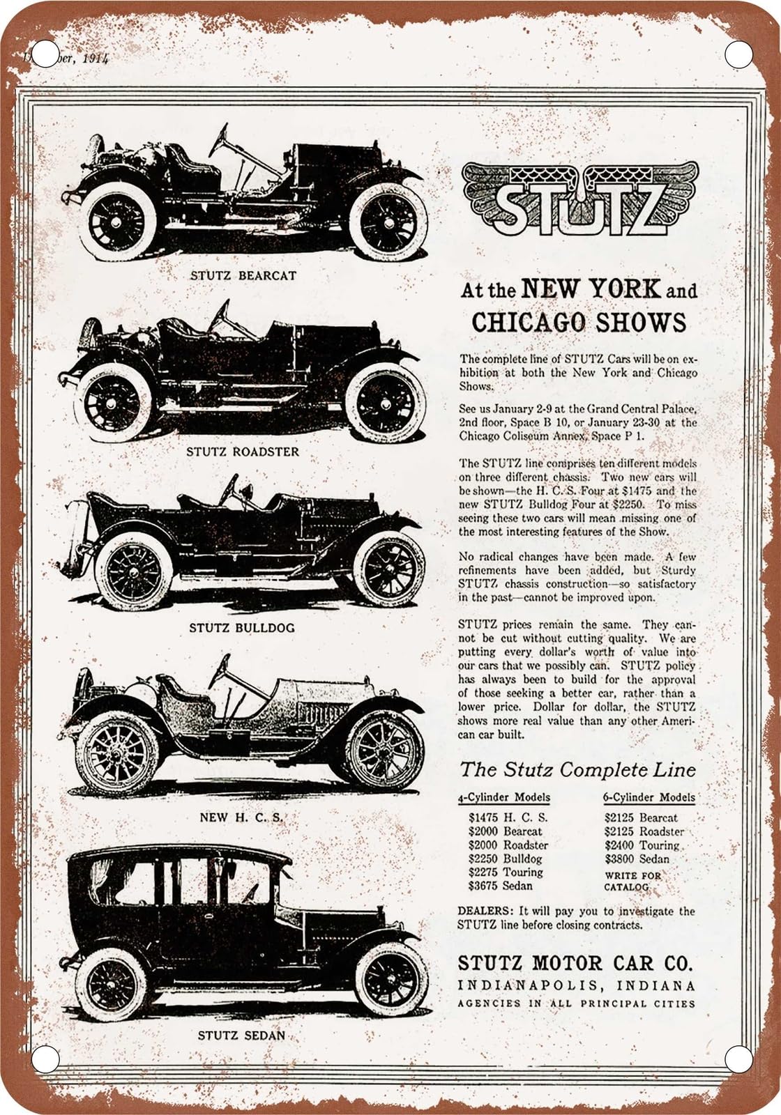 METAL SIGN - 1914 Stutz Vintage Ad 02 - Old Retro Rusty Look home decor
