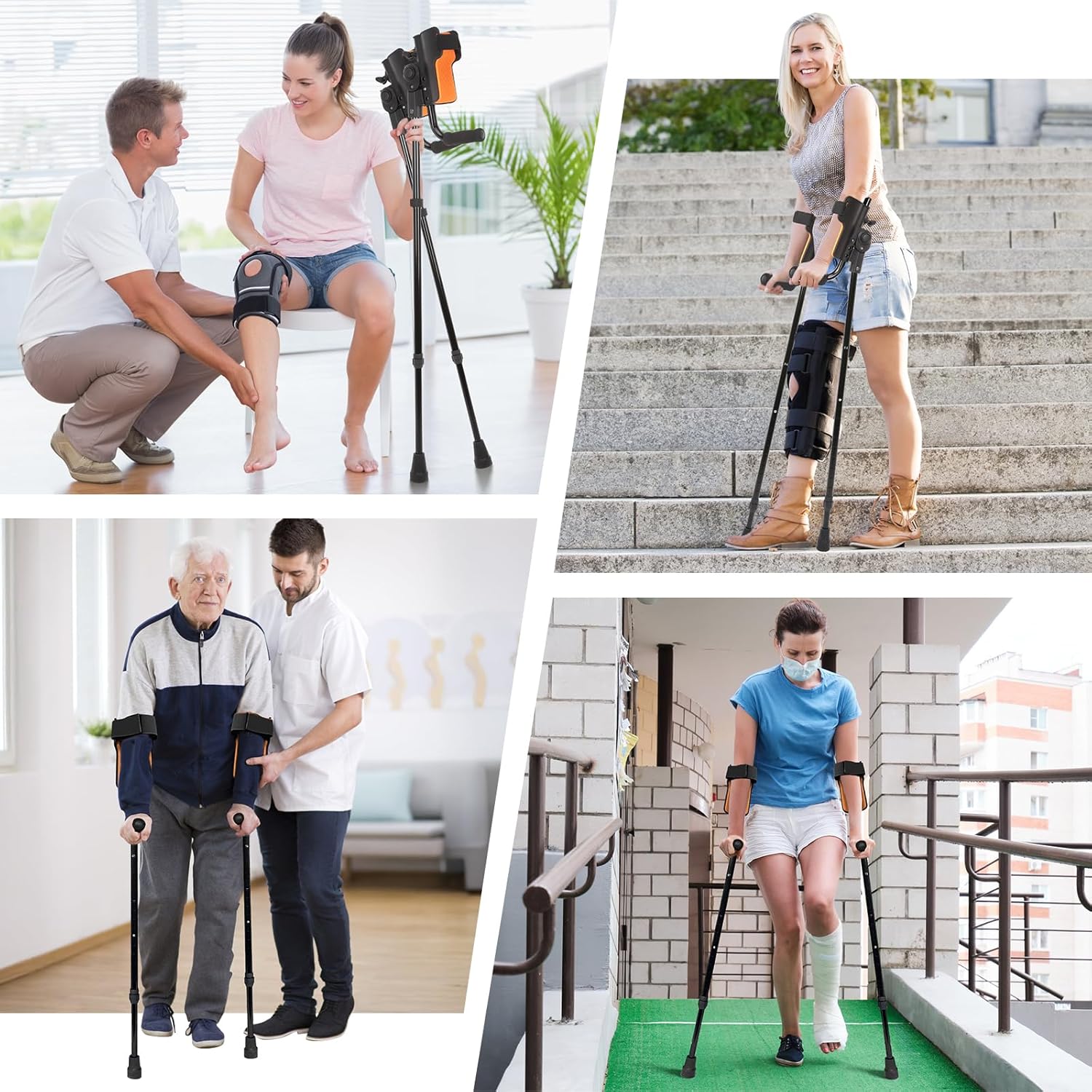 3-Angle Adjustable Forearm Crutches for Adults - Ergonomic Non-Slip Handles with EVA Elbow Support, Foldable Arm Crutches Forearm for Leg Injury, Surgery Recovery, Disabled (1 Pair)
