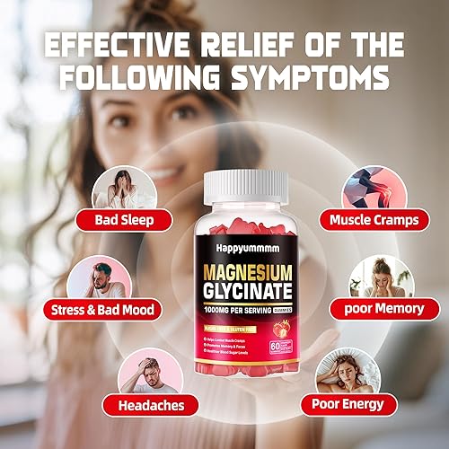 Miniatura 3 de Gomitas de glicinato de magnesio de 1000 mg Suplemento de magnesio y potasio sin azúcar con vitamina D, B6, CoQ10 para un estado de ánimo tranquilo