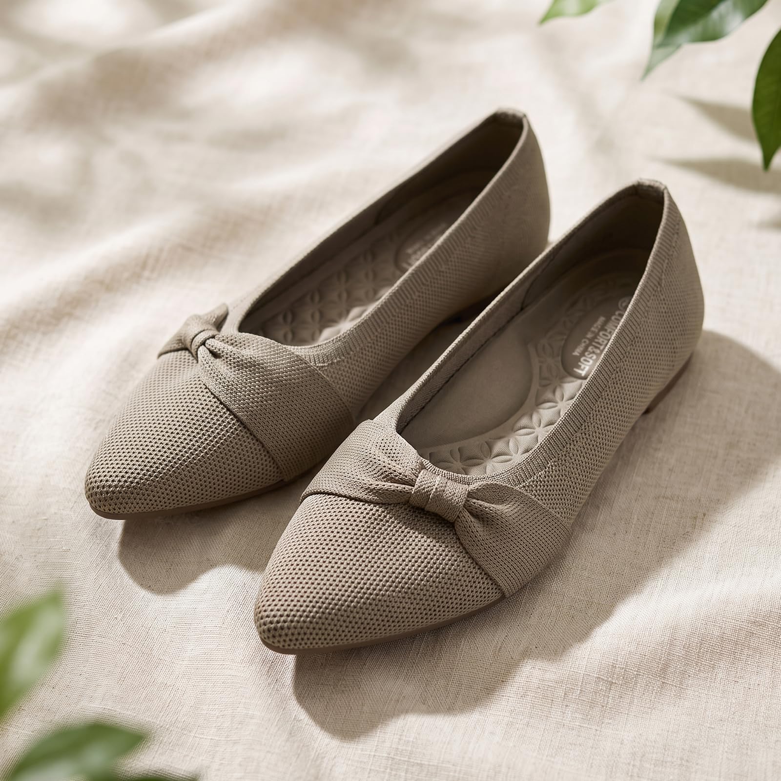 CALEBGAR Damskie baleriny, wsuwane mokasyny z kokardką, eleganckie super miękkie płaskie buty do sukienki i wypoczynku