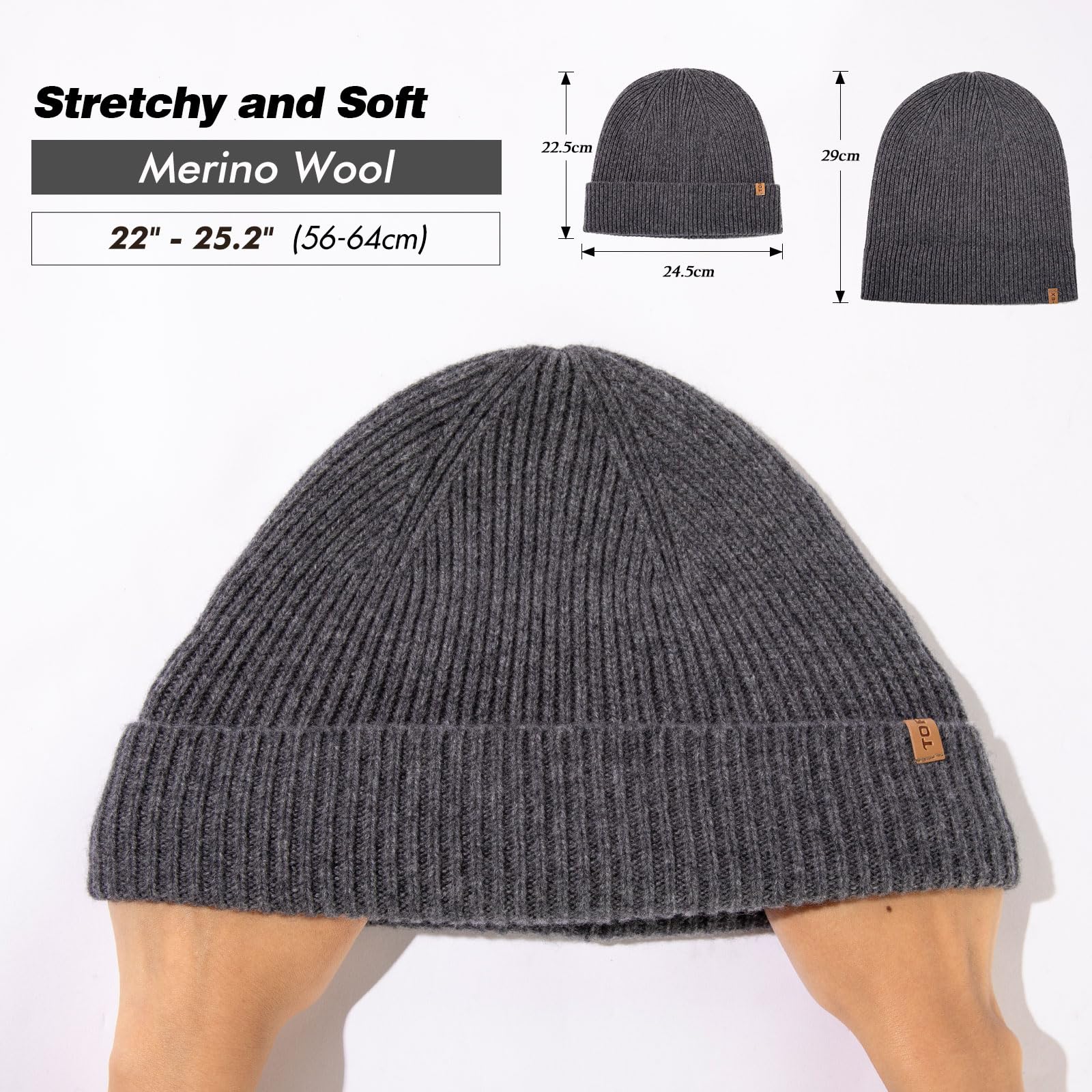 TOP-EX Gorro de invierno unisex de lana merino de cachemira, de gran tamaño, con diseño de calavera
