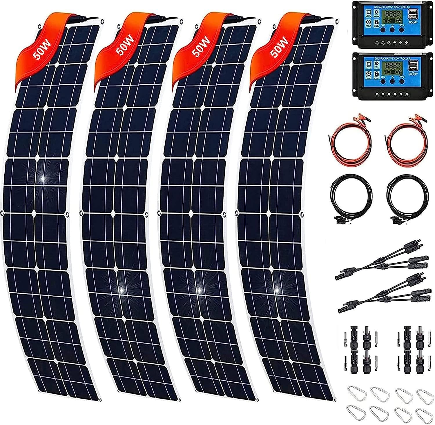 Kit Pannello Solare, Kit Pannello Solare 400 W con Controller 10 A, Kit Pannello Solare 12 V per roulotte Domestica, Auto, caricabatteria per Barca, 4x200