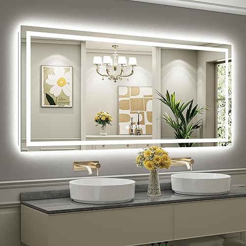 Miniatura 11 de Espejo de baño LED de 24 x 32 pulgadas con luces, retroiluminado y frontal iluminado, espejo de tocador de baño con luz antiniebla para pared