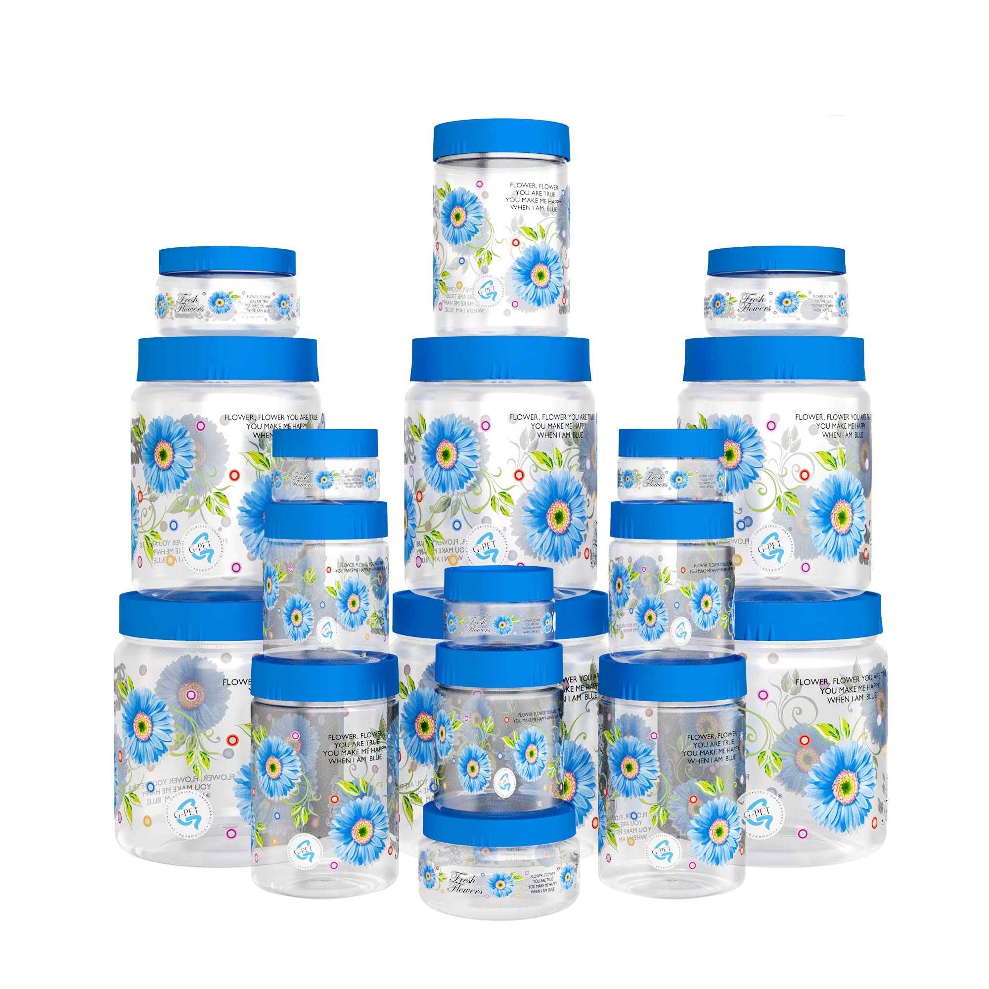 GPET Print Magic Container Blue Pack of 18-1500ml (3 pcs), 1000ml (3 pcs), 450ml (3 pcs) 200ml (3 pcs), 50ml (6 pcs) Plastic Grocery Container | Home Kitchen Container | Plastic Jar Set (B09FSJ1G7M) Amazon Price History, Amazon Price Tracker