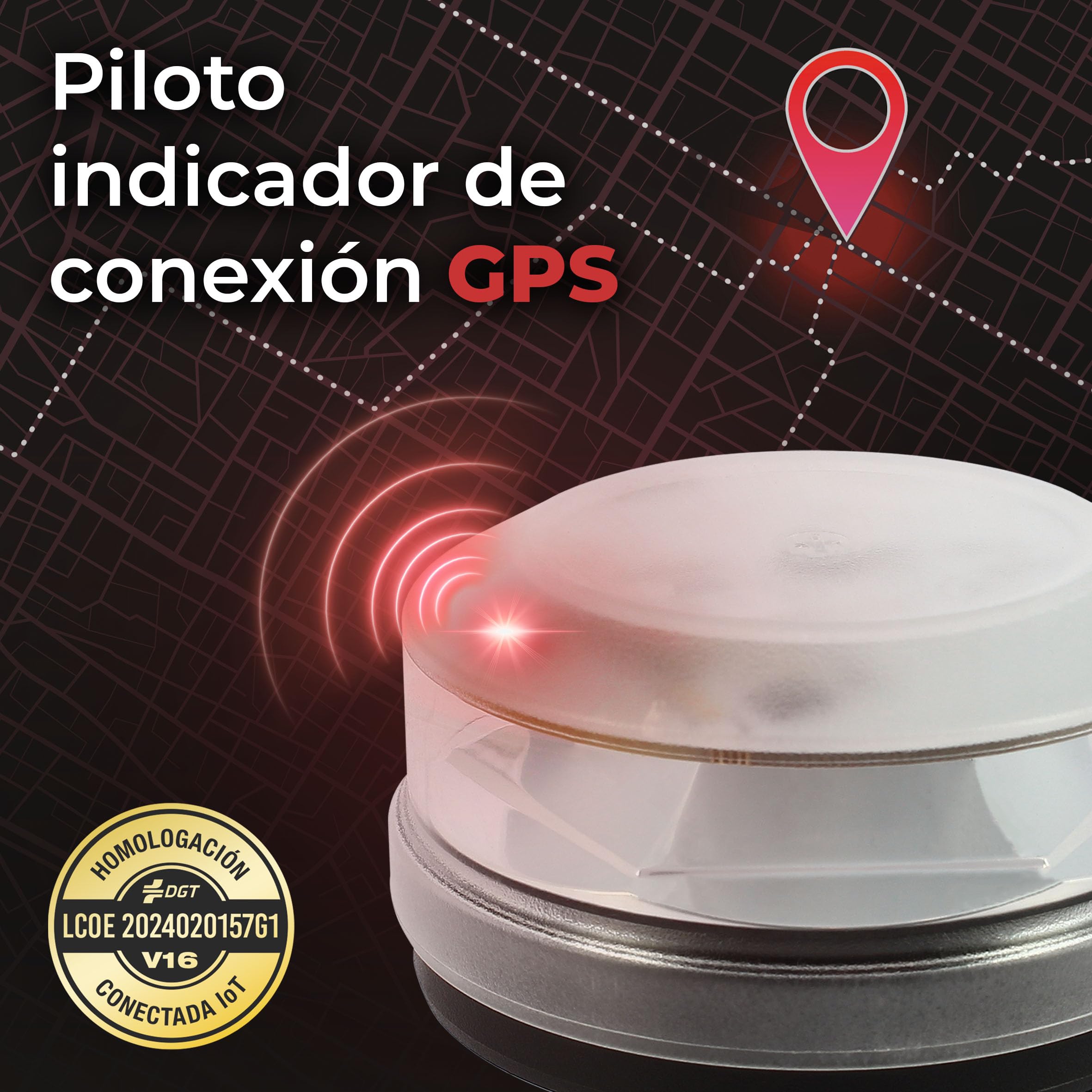 S SUMEX Luz de Emergencia V16 con Geolocalización Homologada por la DGT Baliza V16 SIM Incorporada y Activada Clasificación IP-54 Visibilidad a más de 1 Km Base Imantada Piloto Indicador de Conexión