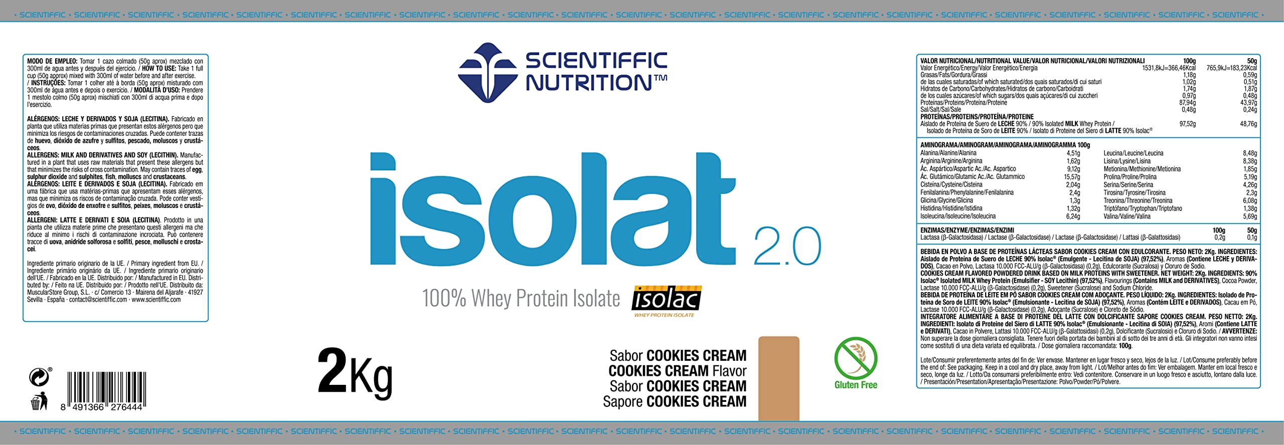 Scientiffic Nutrition - Isolat 2.0, Whey Protein, Proteina Aislada ISO con Lactasa, Proteina de Suero de Leche en Polvo - 2Kg, Cookies.