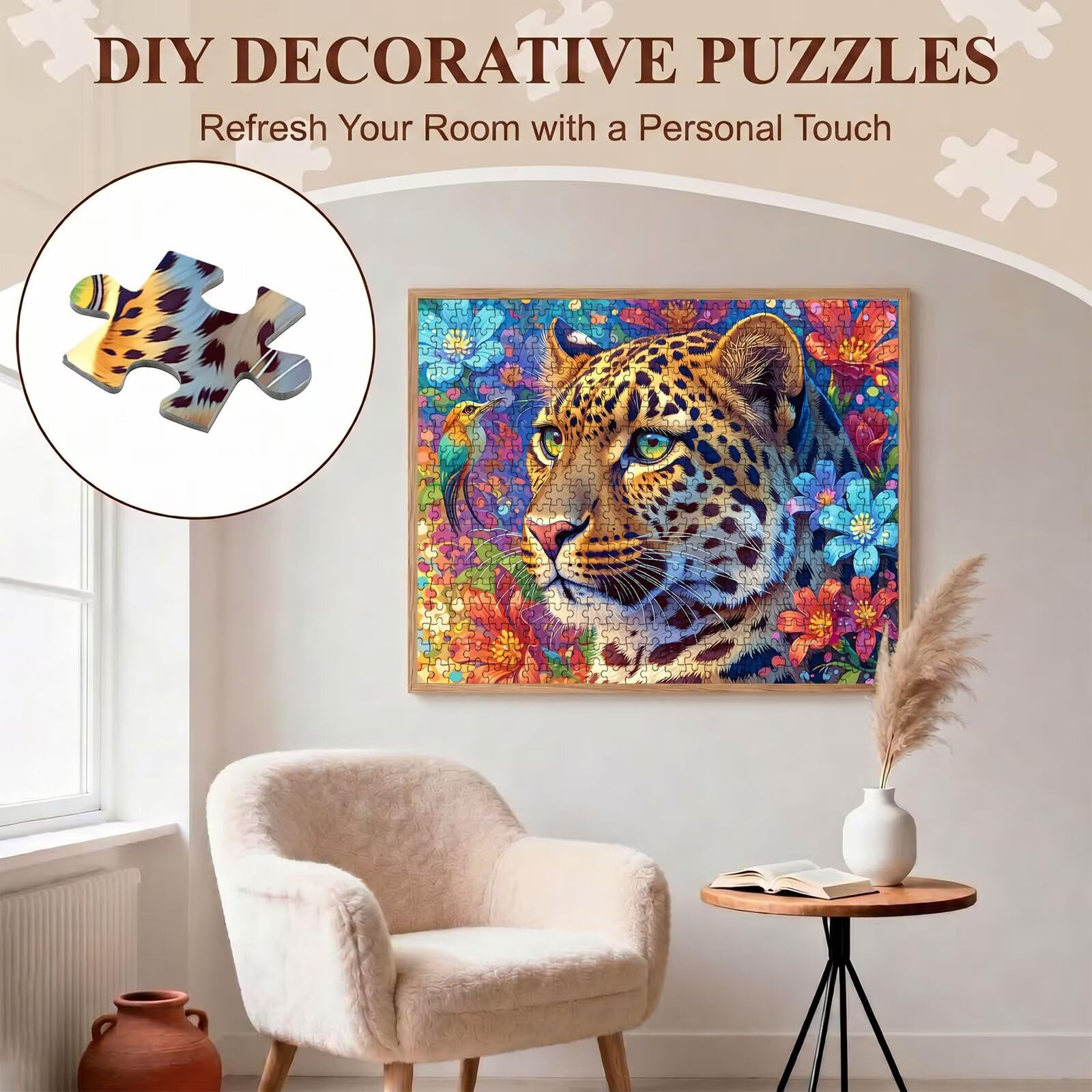 Leopardo Flor-3 Puzzle de 1500 Piezas, Juego de Mesa Familiar de Madera - Rompecabezas Adultos para Toda La Familia, Rompecabezas Educativo DIY y Antiestrés - con Mapa de Referencia, 87 x 57 cm f0-10