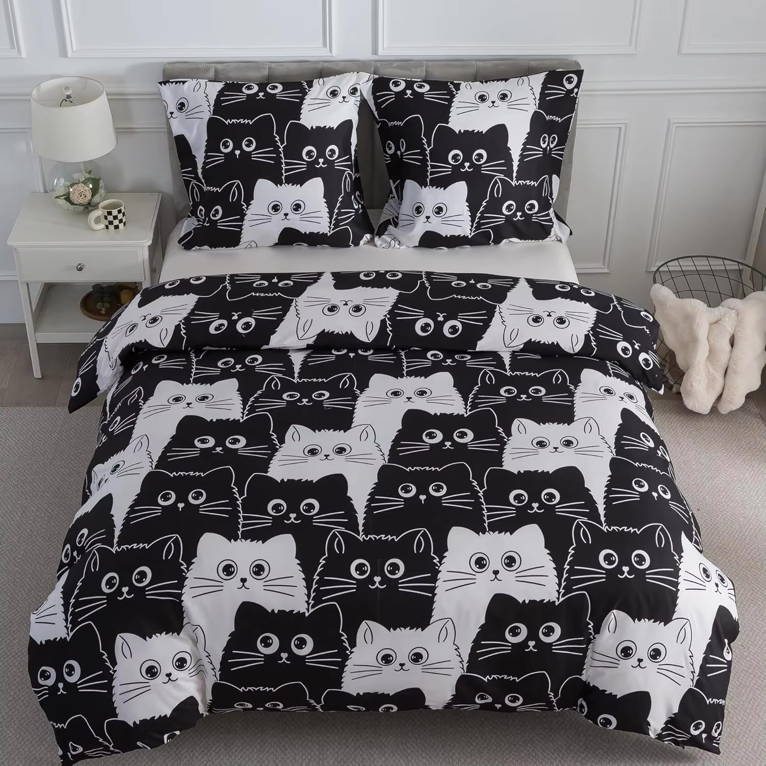 Housse de couette avec fermeture éclair parure de lit 220x240 chat pour changer vos draps sans effort