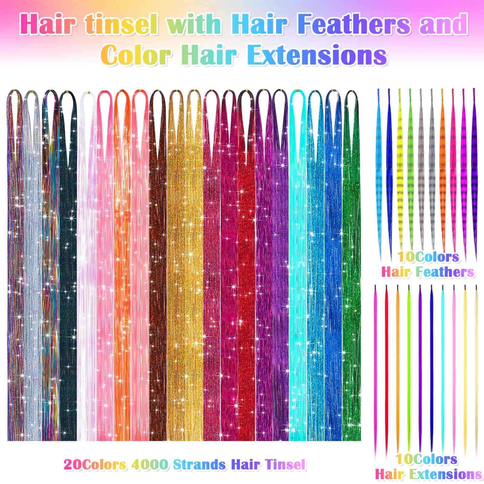 Amazon.com : 20 Colors Hair Tinsel with Feathers & Colorful 