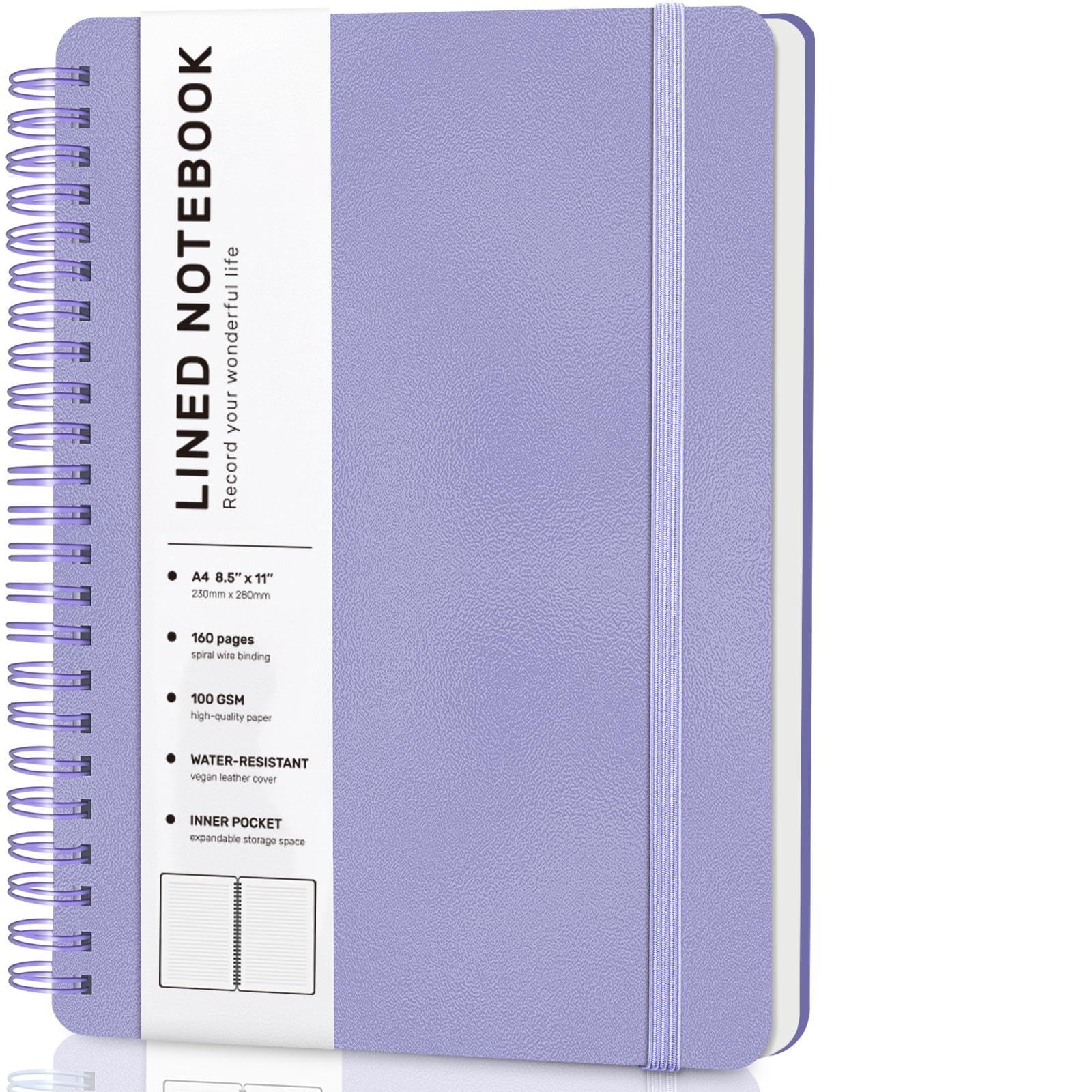 Lined Spiral Journal Notebook, A4 Hardcover Leather Notebook for Work, 8.5''×11'', 100GSM Thick Paper Spiral Bound Journaling Notebooks for Women &