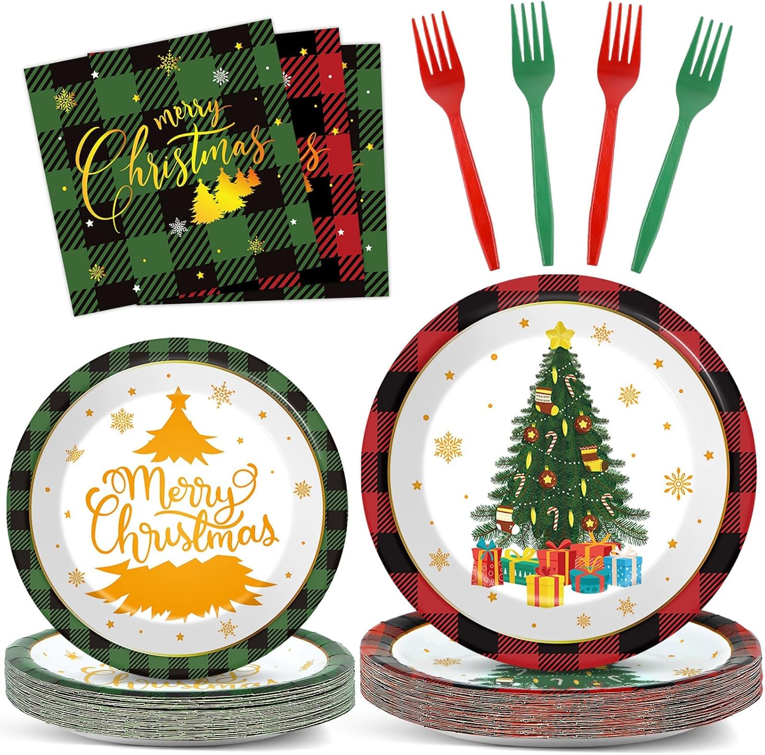 96 Pcs Christmas Paper Plates and Napkins Christmas Xmas Party Supplies Green Red Black Buffalo Plaid Christmas Tree Disposable Tableware Set Merry Christmas Themed Party Favors Holiday Winter Decor 96 Pcs Christmas Paper Plates and Napkins Christmas Xmas Party Supplies Green Red Black Buffalo Plaid Christmas Tree Disposable Tableware Set Merry Christmas Themed Party Favors Holiday Winter Decor