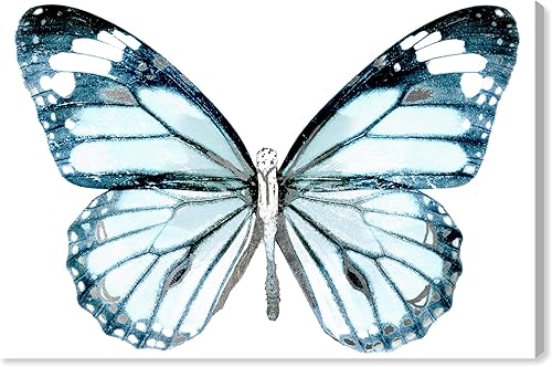 Wynwood Studio Arte moderno en lienzo con diseño de animales, diseño de mariposa azul plateado, arte de pared para sala de estar, dormitorio y baño,